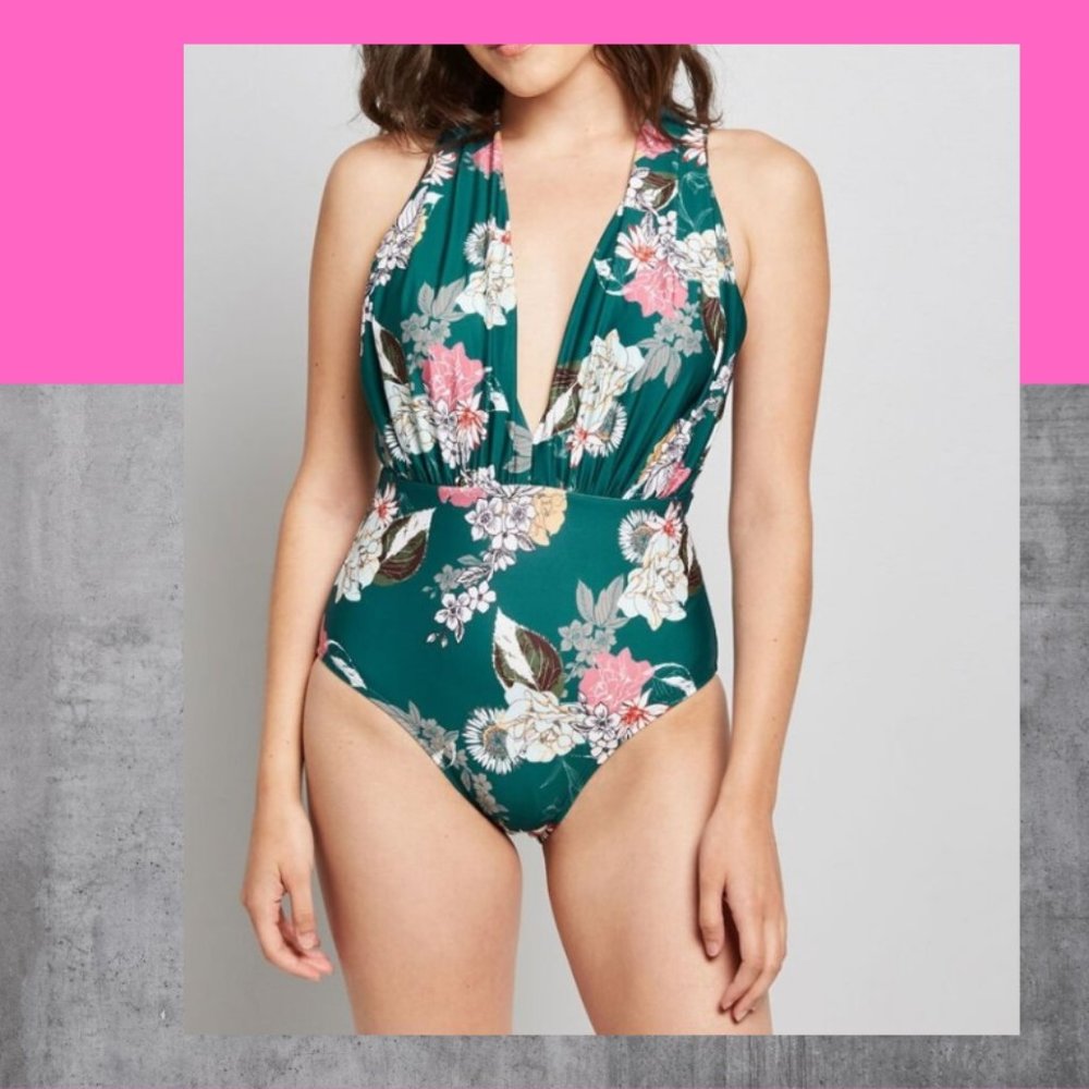 New ModCloth Green Floral Swimsuit